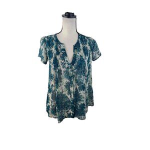 Joie V Neck Silk Sheer Blouse Top Short Sleeve